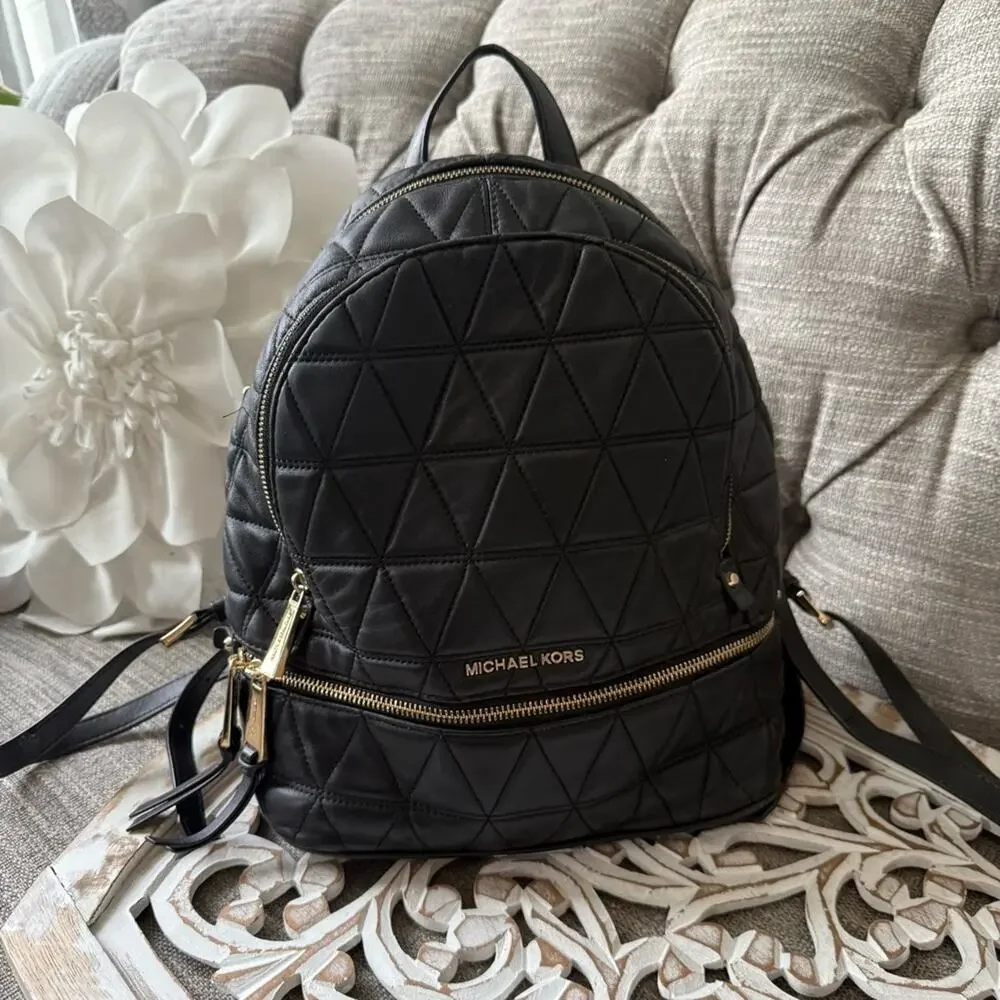 Michael Kors Black Quilted Backpack with Geometric Design
